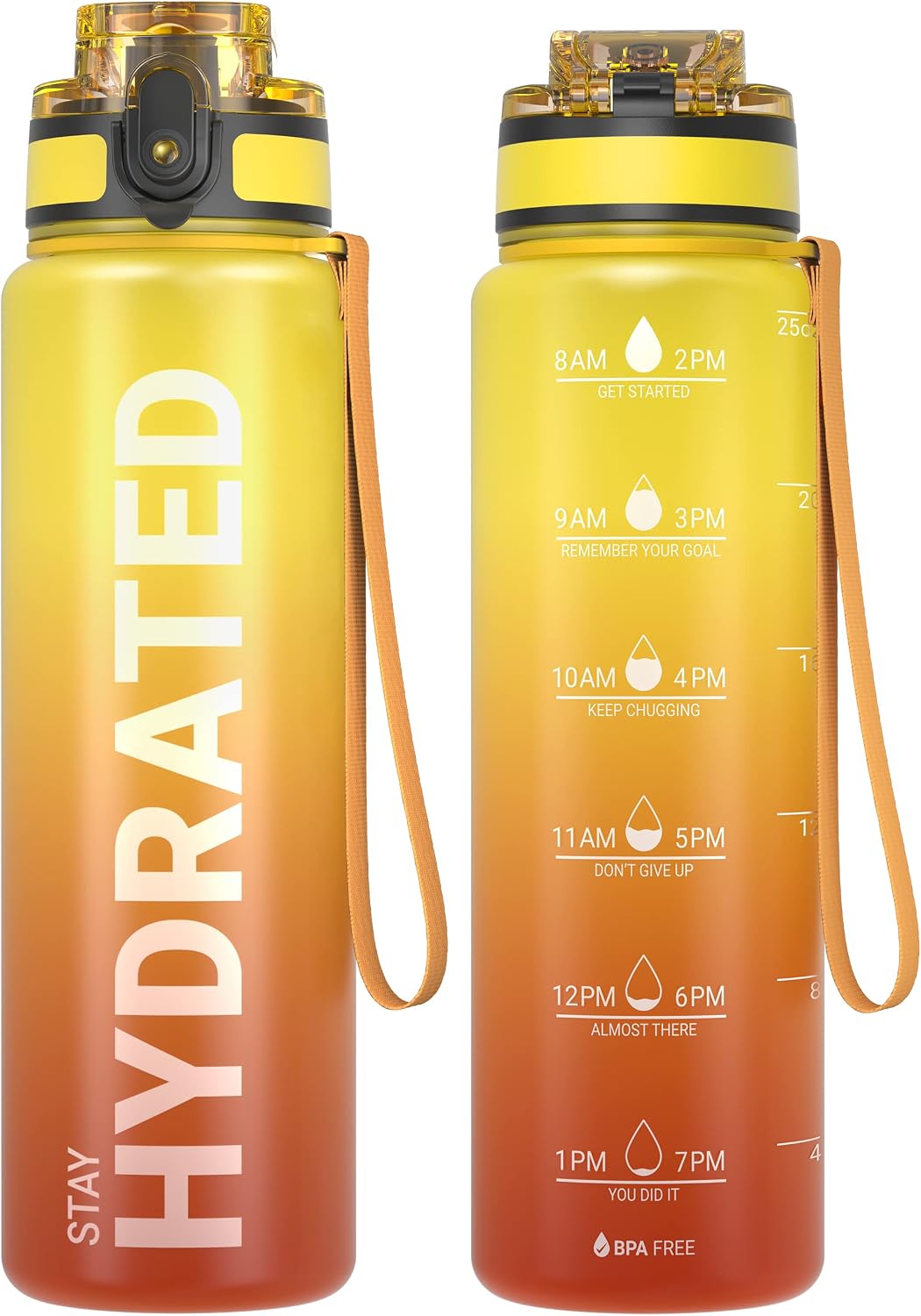 Sahara Sailor Water Bottles, 25oz Motivational Sports Water Bottle with Time Marker - Times to Drink - Tritan, BPA Free, Wide Mouth Leakproof, Fast Flow Technology with Clean Brush 1 Pack