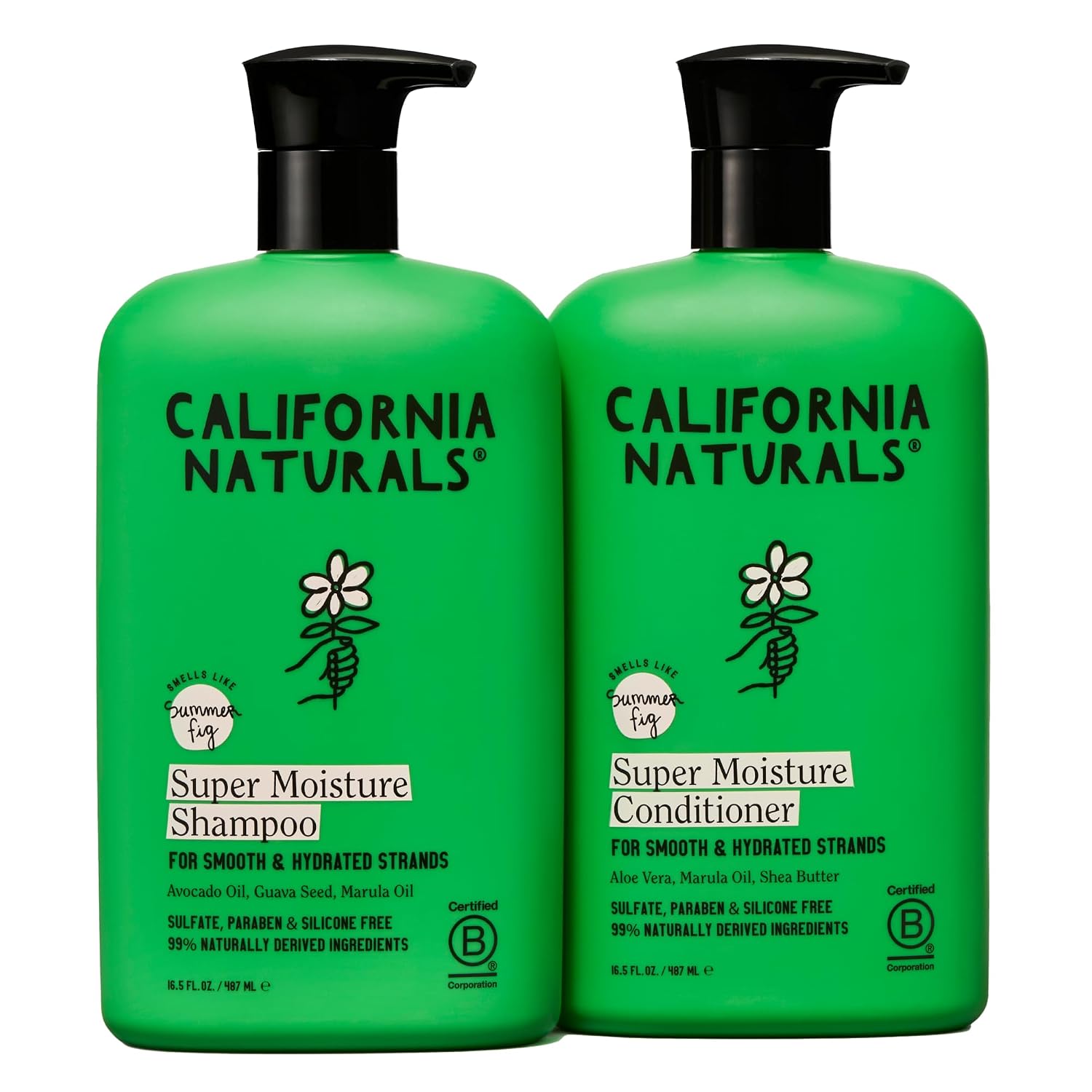 California Naturals Moisture Shampoo and Conditioner for Dry, Damaged Hair, Hair Care Bundle for Women and Men, Natural, Vegan, Cruelty, Silicone, Paraben, and Sulfate Free, Color Safe, 16.5 fl oz