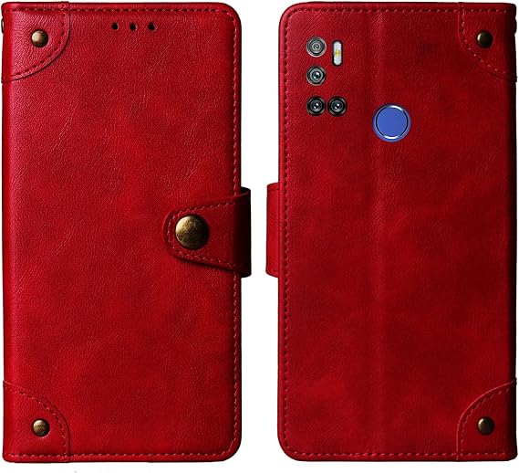 Flip Genuine Premium Leather TPU Silicone Phone Gel Case for Cubot C20 6.18" Back Cover Skin Etui Protective Protector Wallet Pouch Shell Bumper (Red)