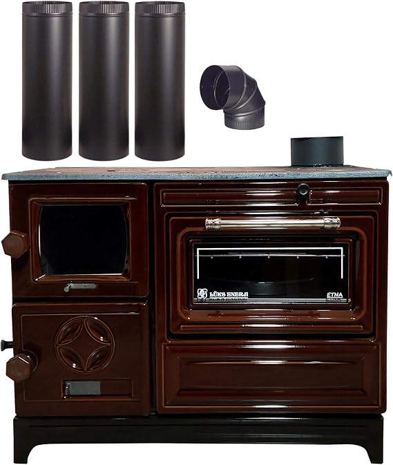 Colorful Cast Iron Wood Stove Pipe Set | 3 Straight Pipes + 1 Elbow Pipe | Durable Cast Iron Construction | Compatible with Wood Burning Stoves | Village House Cabin Stove Accessory
