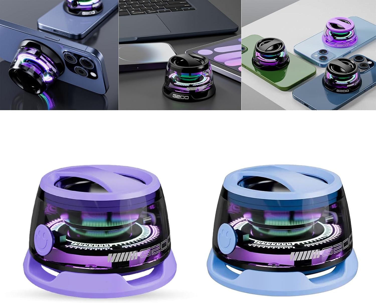 G200 Multifunctional magnetic Bluetooth speaker, Sonic Bright RGB Magnetic speaker, Mini Portable Cell Phone Stand Wireless Speakerith Multi-RGB Color Light and, for Metal Surface Room,Bike,CarSet 6