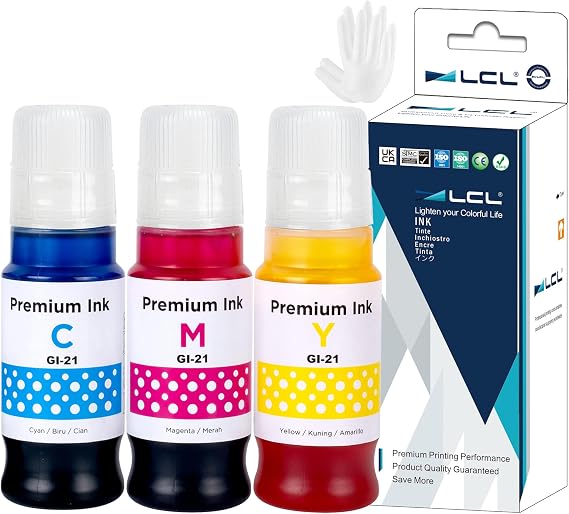 GI-21 G3260 G3270 Ink Bottles Replacement for Canon 21 GI-21 GI21 Ink Refill Bottles for Canon G3260 G2260 G1220 G3270 G2270 G1230 G3290 G4270 G4280 G3272 G3262 (3-Pack Cyan Magenta Yellow)