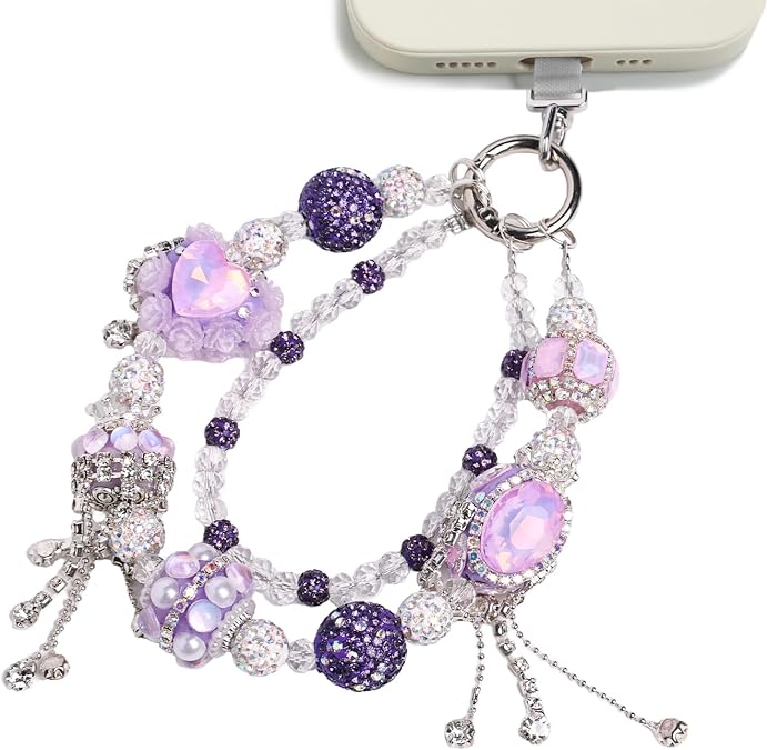 Jeweled Phone Charms Hands-free Phone Wrist Strap, Vintage Diamond Cellphone Wristlet, Luxury Bag Charm