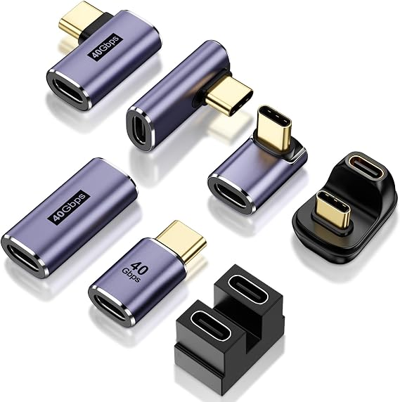 USB C Adapter 7Pack, 100W 40Gbps 8K60Hz, 90&180 Degree/Right Angle/Straight