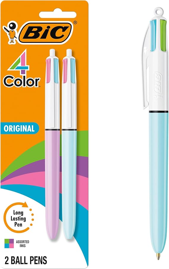 BIC 4 Color Ballpoint Pen, Assorted Ink, 2-Count
