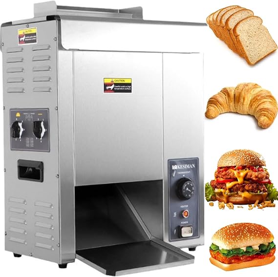 Electric Hamburger Toaster, Commercial Vertical Hamburger Toaster, Temp Control (50-300C) Knob/Double-Row Import/Thickness Adjustment/Stainless Steel Tray/Unlimited Toasting