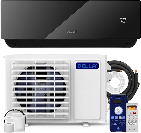 DELLA Umbra Series 18000 BTU Energy Saving Mini Split Work with Alexa 19 SEER2 Cools Up to 1000 Sq.Ft Split AC & 1.5 Ton Heat Pump Ductless Pre-Charged Inverter System