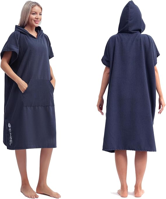 Eunzel Surf Poncho Changing Robe with Hood for Men & Women, Absorbent Quick Dry Microfiber Wetsuit Changing Towel with Pocket for Surfing, Beach, Swim & Outdoor Sports