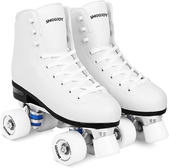Quad Roller Skates for Women and Men - PU Deluxe Double Row-Classic Premium Leather Skates Indoor Outdoor Roller Derby with Air Cushion