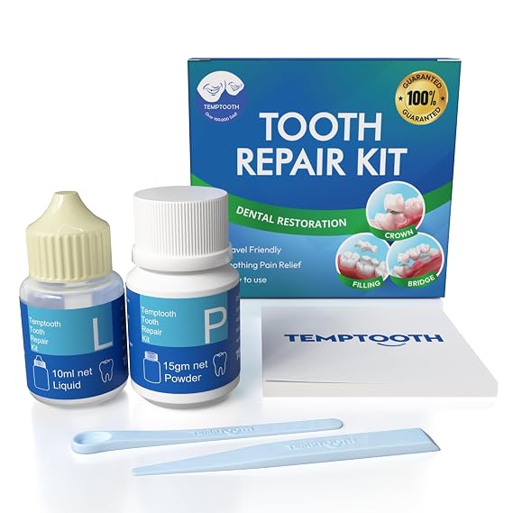 Temptooth Tooth Repair Kit for Temporary Tooth Filling, Cap and Bridge Repair Easy At-Home Tooth Fix with Self-Curing Material and Universal Shade for Instant Dental Gaps, Chips and Lost Fillings