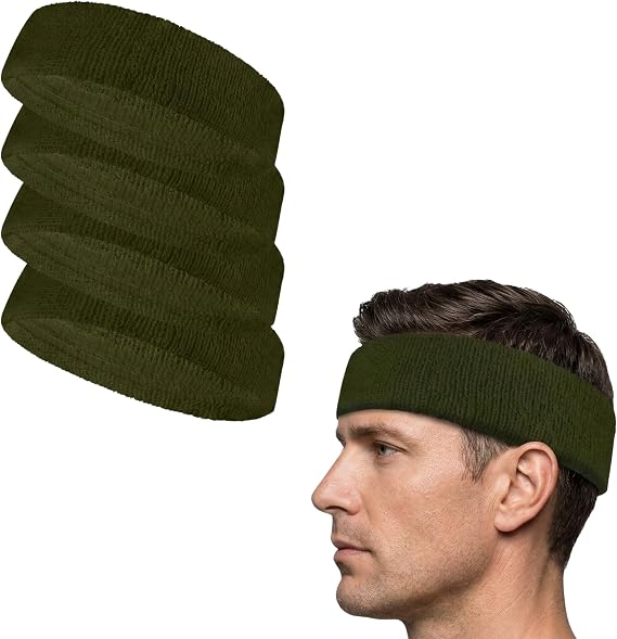 Terry Cloth Sports Headband 4 Pack | 85% cotton 8% elastic 7% nylon, terry cloth sports headband, absorbent sweatband, 4 pack solid color, one size