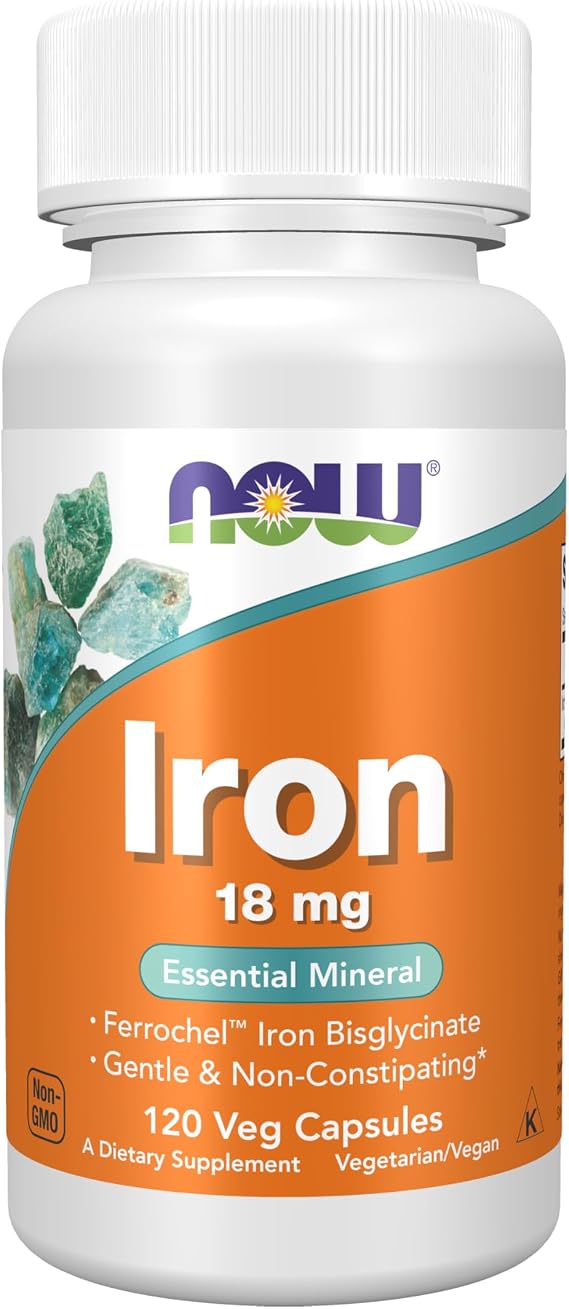 NOW Supplements, Iron 18 mg, Non-Constipating*, 120 Veg Caps