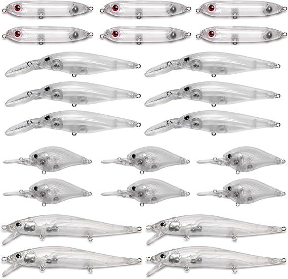 35PCS Unpainted Fishing Lures, Crankbait & Topwater Lures Kit with 3D Eyes for Bass, Trout, Walleye & More