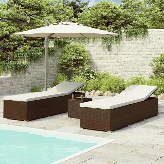 Brown Foldable Sun Lounger Set 2-Piece Outdoor Lounge Chairs with Adjustable Backrest and Cushions for Garden Terrace Patio Relaxation
