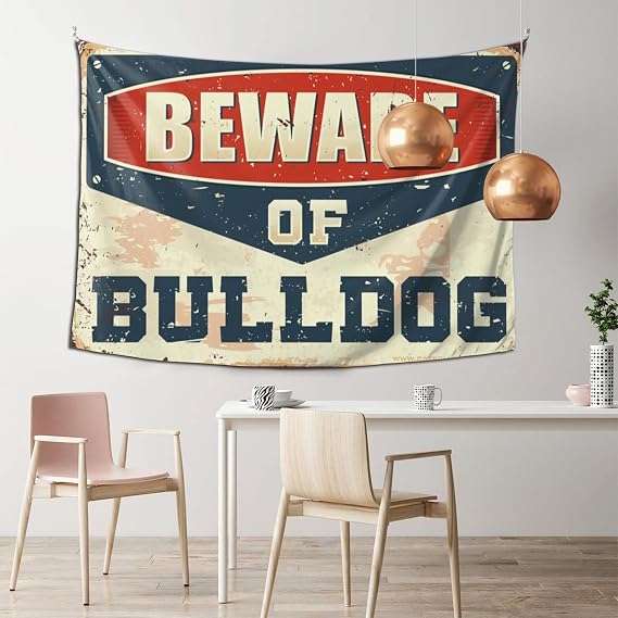 Outdoor Bar Accessories Decor Beware Of Bulldog Tapestry Dorm Art Bedroom Wall Decor Above Bed(100X150CM)