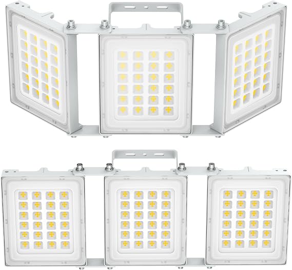SOLLA 300W LED Outdoor Flood Light, 30000LM Super Bright Stadium Light, 6000K Daylight White, IP66 Waterproof 3 Heads Adjustable Outdoor Floodlights, Backyard, Court, Garden(2 Pack)