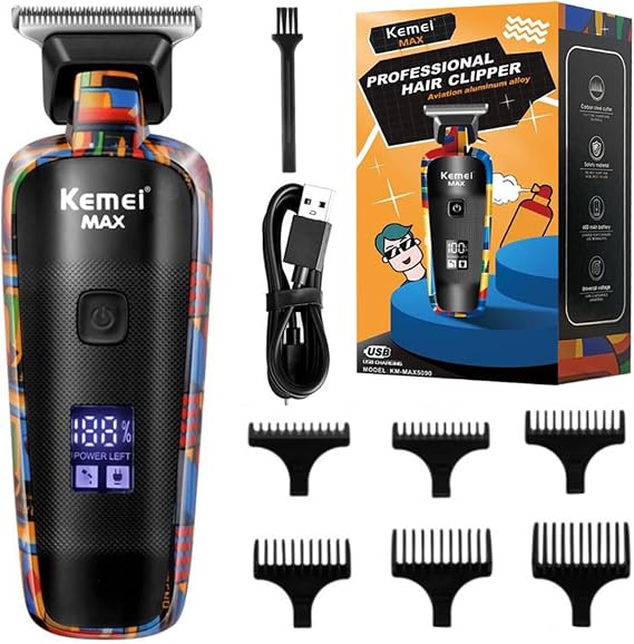 KEMEI KM-MAX5090 Professional Hair Clippers for Men Cordless, LCD Display Graffiti Clippers Barber Electric Trimmer Haircut Machine Kit, Rechargeable Beard Trimmer