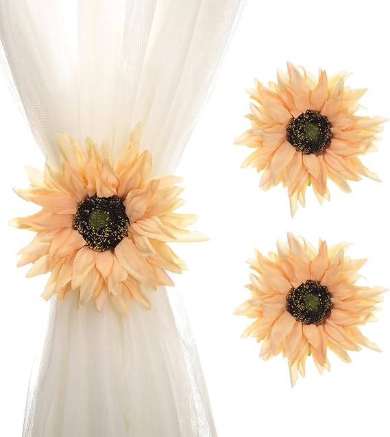 SUQ I OME Artificial Sunflower Curtain Clips, Light Yellow