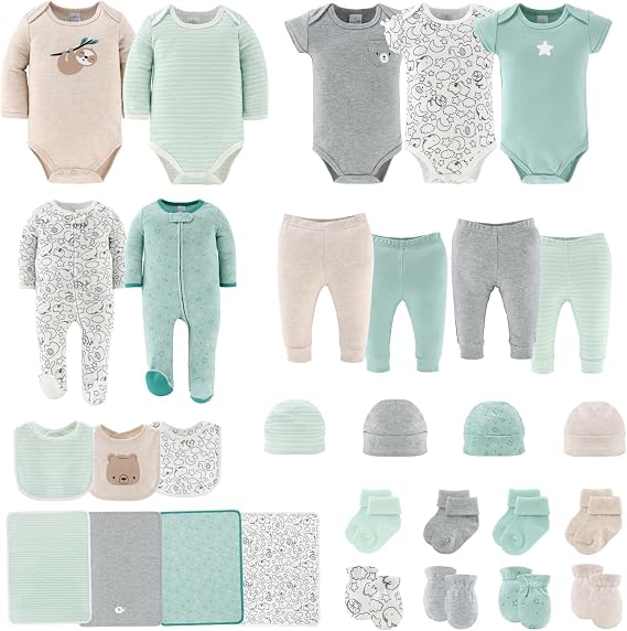 The Peanutshell Baby Layette Gift Set for Boys or Girls - 30 Piece New Born Unisex Gift Set, Baby Clothes & Newborn Essentials Must Haves - Newborn Clothes 0-3 Months - Restful Basics
