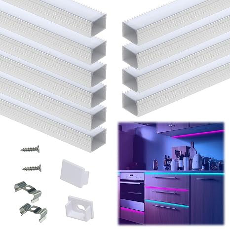 Muzata 10Pack 3.3FT1M Plus-Size Spotless LED Channel Silver Aluminum LED Strip Diffuser Channel with Milky White Cover U103 WW 1M