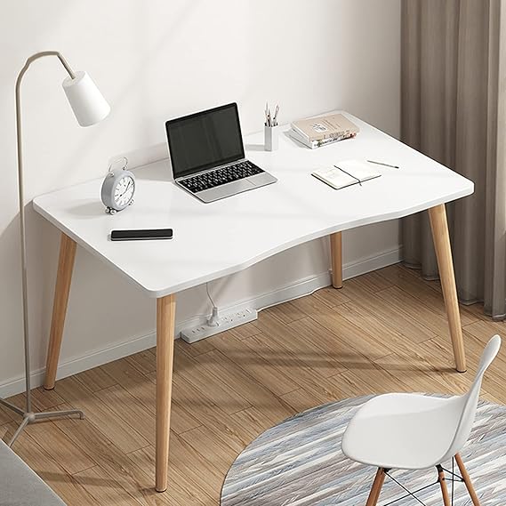 Computer Desk, Modern Ergonomic Arc Design Desktop Computer Desk, Solid Wood PC Writing Desks, Computer Writing Desk, Work Desk, Study Writing Table for Home Office(US Delivery)