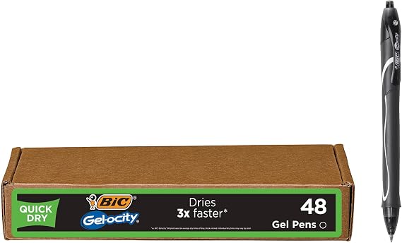 BIC Gelocity Quick Dry Black Gel Pens, Medium Point, 0.7mm, 48-Count Pack