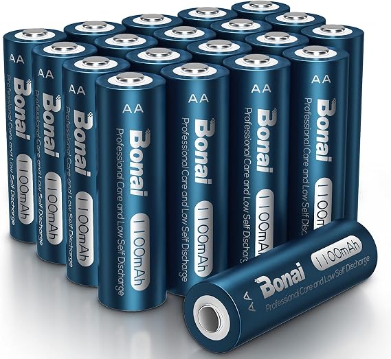 BONAI AA Rechargeable Batteries, High Capacity NiMH Battery for Outdoor Lights 1.2V Pre Charged Double-A Batteries (AA 20 Pack)