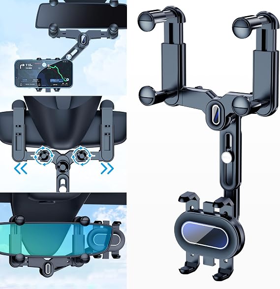 Phone Mount for Car, 360 Rotatable and Retractable Car Phone Holder Mount | Free Adjustment Rear View Mirror Phone Holder for Car Universal Rearview Mirror Cell Phone Car Mount Fit for All Smartphones