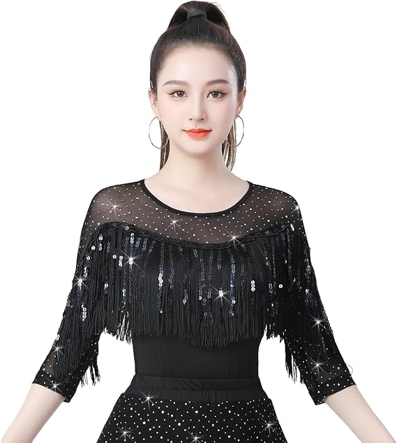 Women's Latin Dance Tops, Ballroom Dance, Modern Dance Clothes, Jitterbug Sequined Dance Clothes