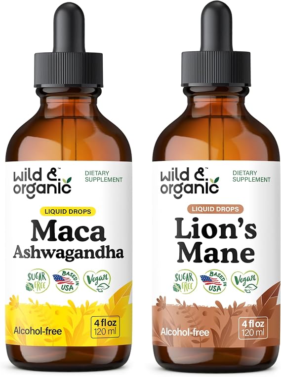Maca Ashwagandha Tincture 4 fl oz & Lion's Mane Tincture 4 fl oz