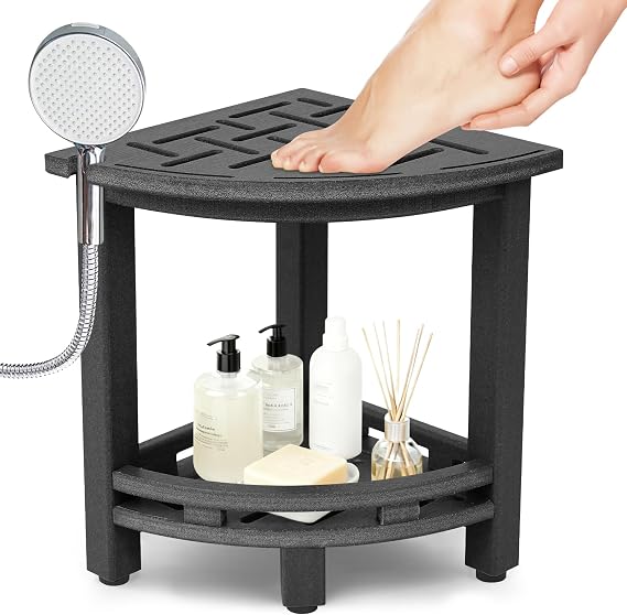 Corner Shower Stool, HDPE Waterproof Shower Bench Seat