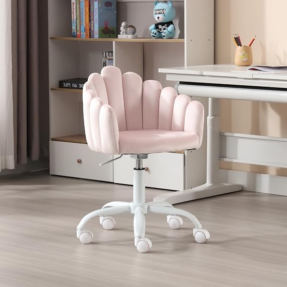 HEAH-YO Swivel Kids Chair Set of 1, Adjustable Kids Desk Chairs with Armrest and Back, Cute Task Chair with Wheels for Boys and Girls, Pink