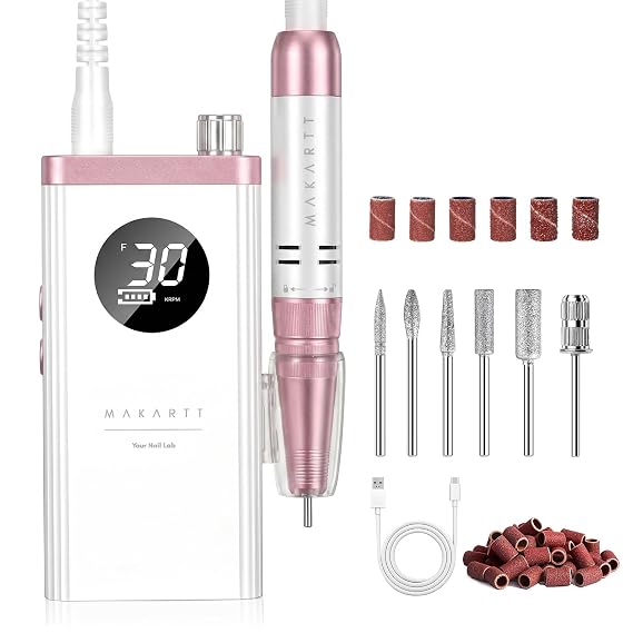 Makartt Rechargeable Nail Drill for Beauty School & Home Use: E-File, White