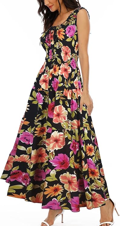 Women's 2026 Summer Boho Floral Print Tiered Casual Flowy Long Maxi Dress