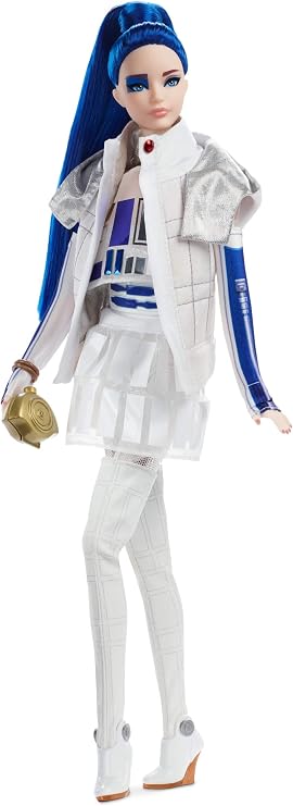 Barbie Collector Star Wars R2-D2 Barbie Doll, 11.5-inch in Dome Skirt and Bomber Jacket, with Doll Stand and Certificate of Authenticity , White and Blue, Model Number: GHT79