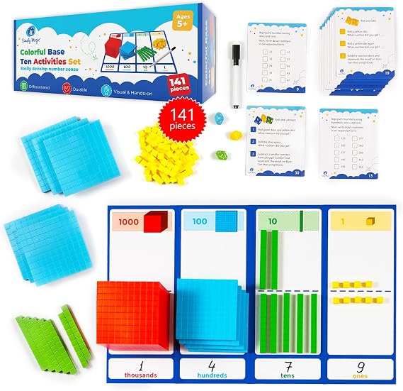 Simply magic 140+1 PCS Colorful Base Ten Blocks & Activities - Math Cubes