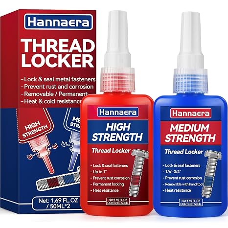 Thread Lock Blue and Red, Threadlocker Removable & Permanent, Thread Locker for Nuts, Bolts, Fasteners and Metals, Against Losening and Leakage (Medium 50 ml *1 + High 50 ml *1)