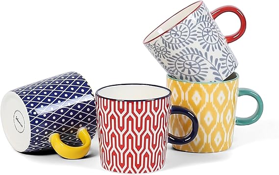 Selamica Ceramic 3.5 Oz Espresso Cups, Set of 4, Assorted Colors