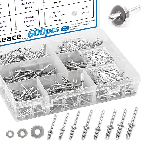 304 Stainless Steel Pop Rivets with Backup Rivets Washers Assortment Kit