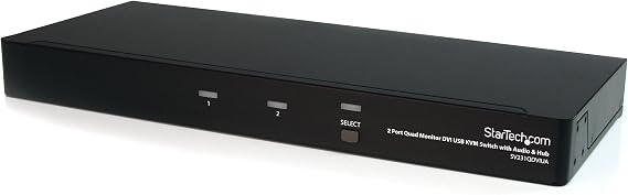 2-Port Quad Monitor Dual-Link DVI USB KVM Switch with Audio & Hub (SV231QDVIUA), Black