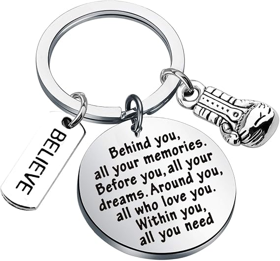 FEELMEM Boxing Glove Keychain Future Boxer Gift Behind You All Memories Boxing Keychain Boxing Coach Gifts