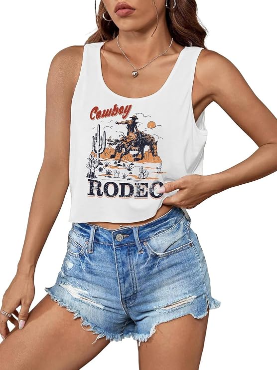 AMWIPE Womens Country Concert Cowgirl Tank Tops Sexy Western Graphic Crop Outfits for Teens
