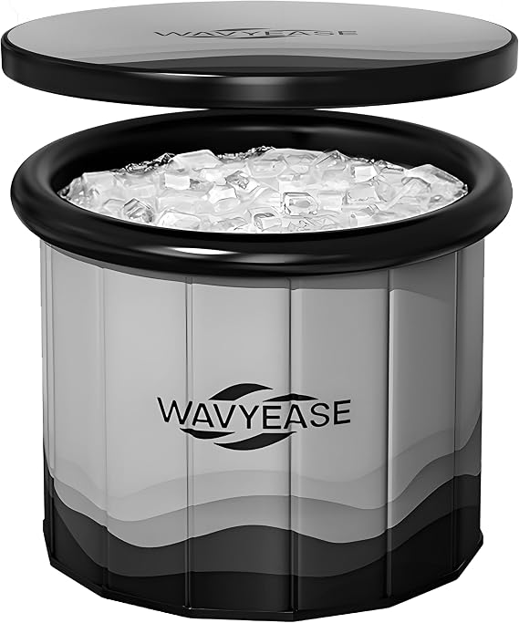 WAVYEASE Pro Portable Cold Plunge Tub (31.5" L x 29.5" H) | Foldable Ice Bath with Insulated Cover | Instant Setup for Athlete Recovery, Home Gym & Indoor Outdoor Use (Gray)