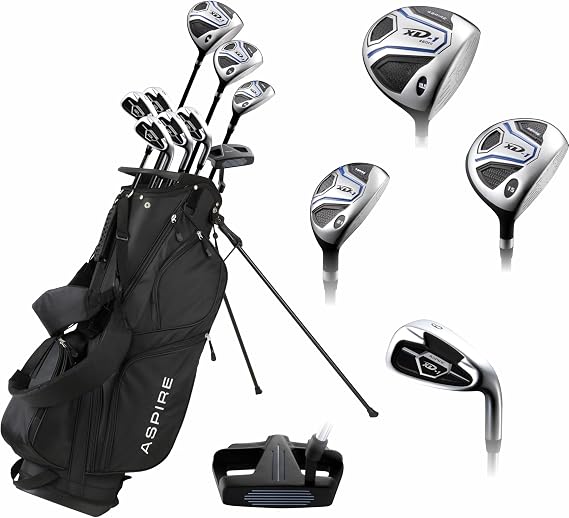 Aspire XD1 Men's Complete Left & Right Handed Golf Club Set | Complete Regular & Tall Mens Golf Clubs Set | 3 HC's, Lightweight Shafts & Spacious Stand Bag w/Storage Pockets & Dual Carrying Straps