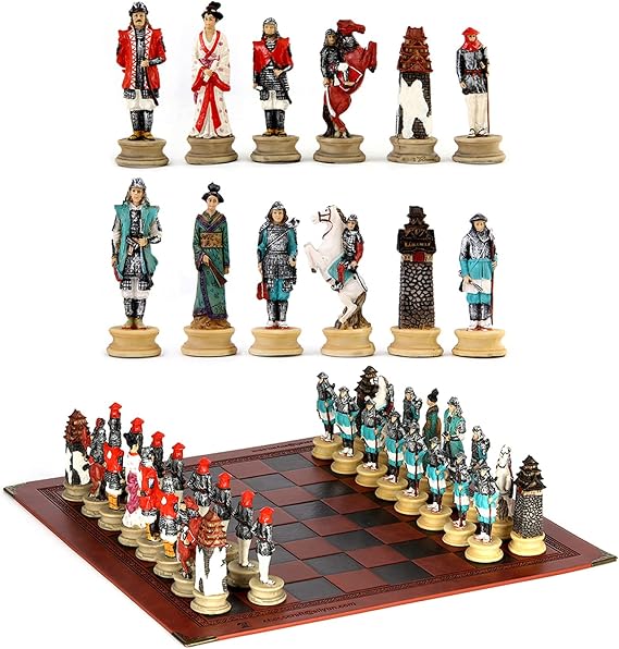 Chess Pieces 32 Pcs Chess Hand Carving Hand-Drawn Russian Mongolian War Chess Pieces Collectible Chess Set LuxuryPieces(Color:B) (J)