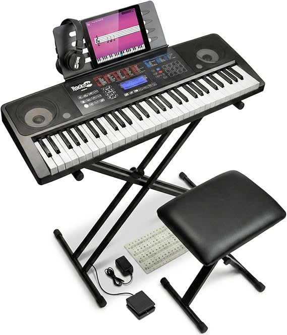 RockJam RJ761 61 Key Keyboard Piano Kit, Stand, Stool, Sustain & Headphones | Beginner electric keyboard piano set with touch display, sustain pedal and Simply Piano lessons for kids and adults