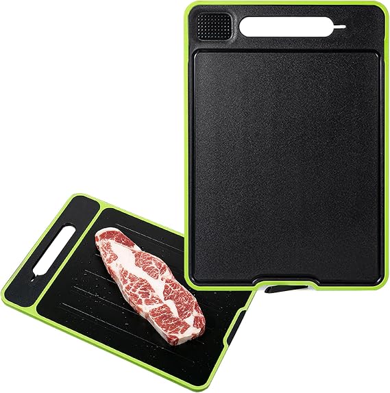 Double-Sided Cutting Board with Built-in Meat Thawing Tray/Mat, Knife Polisher & Grinding Zone, 4-in-1 Cutting Board/Defrosting Tray for Frozen Food Prep | Thawing & Chopping Board