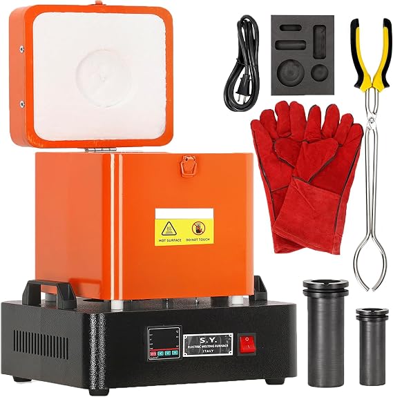 Gold Melting Furnace, 1+3 KG Electric Digital Smelting Furnace 2100 F Smelter Furnace Kit, Crucible for Melting Scrap, Silver, Gold, Copper, Aluminum, 110V Re