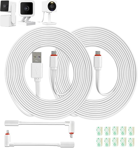 10FT Extension Cable with L-Shaped Adapter for Wyze Cam, 2 Pack