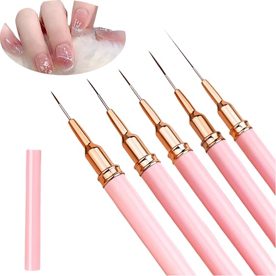 Nail Art Brushes 5-Piece Liner Brush Set for Nail Gel Design | Perfect for Long Lines, Thin Details, and Intricate Nail Art | Dotting and Drawing Tool for Professional or DIY Nail Artists